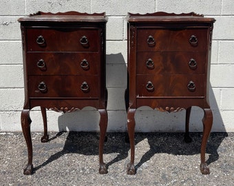 Pair of Antique Nightstands Set Clawfoot Bedroom Storage Vintage Shabby Chic Bedside Tables Nightstand Regency CUSTOM PAINT AVAIL