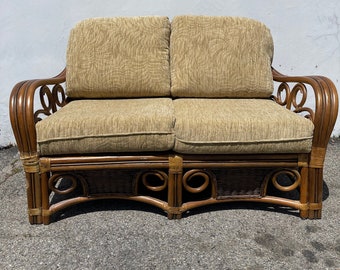 Rattan Sofa Couch Loveseat Seating Bohemian Boho Chic Peacock Coastal Cottage Vintage Seating Glam Chair Beach Decor Faux Bamboo Boca