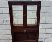 Antique Store Display Case Caster Wood Cabinet Etagere Display Case Rustic Industrial Storage Glass Bookcase Shelves Jewelry Case