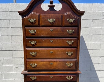 2PC Antique Highboy Tall Dresser Chest of Drawers Gentelmen's Wardrobe Mahogany Queen Anne Style Bedroom Set Storage CUSTOM PAINT AVAIL