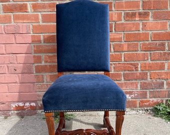 Vintage Accent Side Chair Carved Wood Blue Neoclassical French Italian Styles Seating Glam Victorian Hollywood Regency Statement