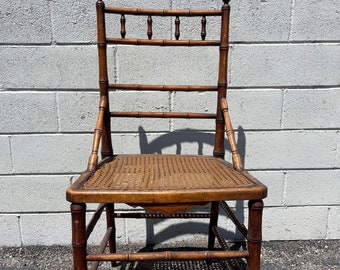 Antique Cane Chair R J Horner Style Bamboo Cane Style Rustic Primitive Rattan Seating Chinoiserie Wood Boho Chiavari Custom Paint Avail