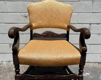 Antique Armchair Chair Carved Wood Traditional Seating Lounge  Accent Captains Seat Victorian Deco Furniture Side Chair Arts and Craft