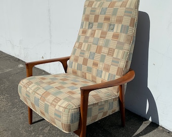Mid Century Armchair Lounger Chair MCM Teak Danish Modern Sling Seating Eames Wood Lounge Vintage Retro High Back Living Room Furniture