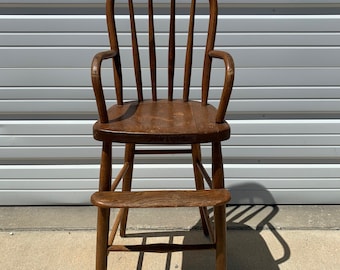 Antique Rustic High Chair Primitive Distressed Shabby Chic Children Kid Chair Seating Desk Chair Midcentury Retro Wood Farmhouse  Rustic