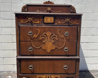 Ornate Antique Victorian Dresser Chest of Drawers Shabby Chic Mid Century Tallboy Highboy Oak French Bedroom Set Storage CUSTOM PAINT AVAIL