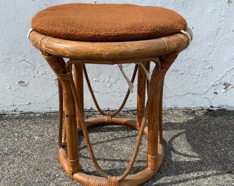 Rattan Stool Bentwood Bamboo Paul Frankl Style Ottoman Footrest Rattan Hassock Wood Vintage Seating Mid Century Furniture Bohemian Boho Chic