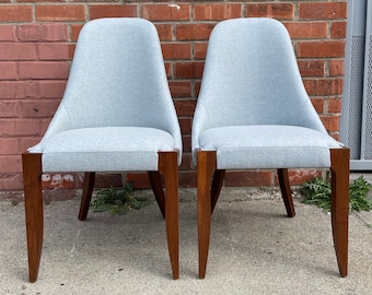 Pair of Mid Century Chairs Lounge Chairs MCM Danish Modern Sling Seating Wood Vintage Retro High Back Living Room Cu Furniture