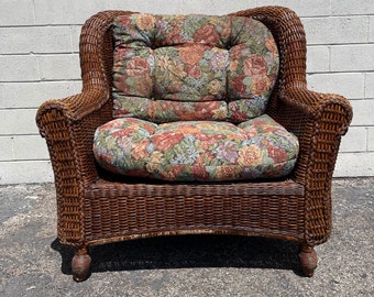 Vintage Wicker Chair Armchair Woven Wicker Tropical Beach StyleSeating Rattan Shabby Chic Coastal Country French Outdoor Furniture