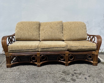 Rattan Sofa Couch Loveseat Seating Bohemian Boho Chic Peacock Coastal Cottage Vintage Seating Glam Chair Beach Decor Faux Bamboo Boca