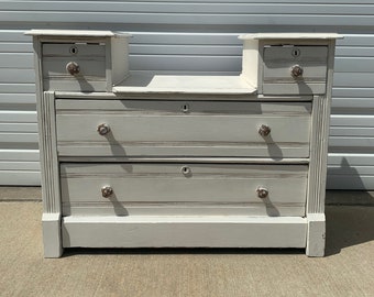 Antique Dresser Vanity Chest Shabby Chic Finish Storage Drawers Buffet Vanity Country Bedroom Set Table Chalk Paint Rustic Farmhouse Boho