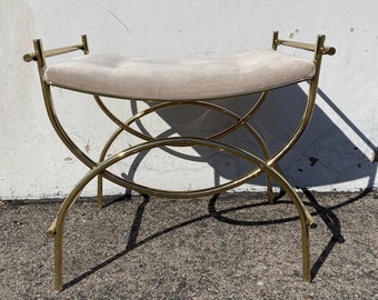 Vintage Vanity Stool Chair Bench Seat Hollywood Regency Antique Gold Makeup Chair Cushion Mid Century Modern Prop Dressing Boudoir Bathroom