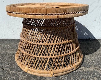 Wicker Table Rattan Stool Bohemian Boho Chic Bentwood Peacock Style Ottoman Vintage Seating Mid Century Furniture Bohemian Boho Chic