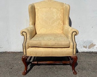 Traditional Vintage Wingback Chair Wood Fabric Seating Vintage Wing Back Fan Lounge Mid Century Modern English Set High Back