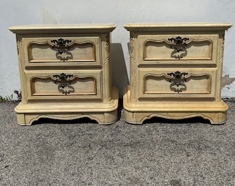 Pair of Nightstands Set Bedside Tables Side Accent Stand Shabby Chic Regency French Provincial Buffet Bedroom Storage CUSTOM PAINT Avail