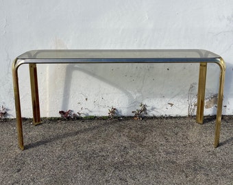 Vintage Gold Brass Finish Console Table Waterfall Design Bohemian Boho Chic Accent Stand  Palm Beach Chinoiserie Hollywood Regency Beach