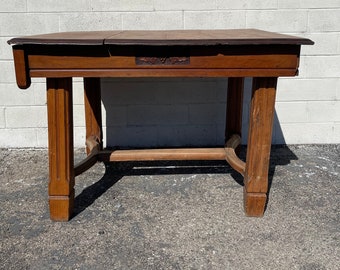 Antique Dining Table Ornate Hand Carved Wood Kitchen Mission Table Primitive Rustic Eclectic Vintage Vanity Arts and Crafts Design Spanish