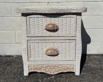 Vintage Pier 1 Wicker Nightstand Cottage Jamaica Imports One Rattan Table Bed Commode Tropical Cottage Coastal Commode Nautical