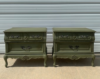 2 French Provincial Nightstands Set Bedroom Storage Vintage Shabby Chic Bedside Tables Nightstand Regency Paint Cottage CUSTOM PAINT AVAIL