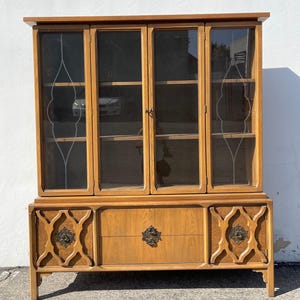 Antique China Cabinet Bookcase Chinoiserie Hollywood Regency Console Sideboard Dining Room Furniture Buffet Display Case CUSTOM PAINT AVAIL
