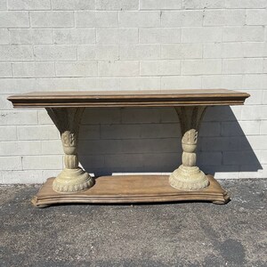 Sofa Table Wood Double Pedestal Console Italian Tuscany Entry Way Sofa Accent Vintage Hollywood Regency Mid Century Modern Design