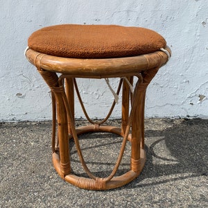 Rattan Stool Bentwood Bamboo Paul Frankl Style Ottoman Footrest Rattan Hassock Wood Vintage Seating Mid Century Furniture Bohemian Boho Chic image 1