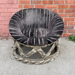 Unique Custom Vintage Lounge Chair Abstract Upholstered Carved Frame Brutalist image 1