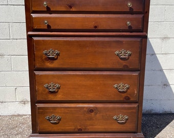 Vintage Dresser Tall Boy Highboy Chest of Drawers Country French Cottage Rustic Bedroom Storage Bassett CUSTOM PAINT AVAIL