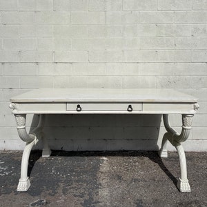 Antique Writing Desk X Base Vintage Regency Italian Carved Wood Vanity Table Office Furniture CUSTOM PAINT Avail