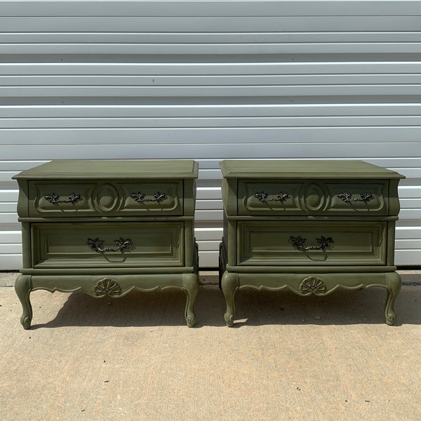 2 French Provincial Nightstands Set Bedroom Storage Vintage Shabby Chic Bedside Tables Nightstand Regency Paint Cottage CUSTOM PAINT AVAIL