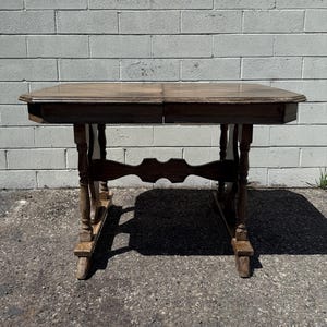 Antique Wood Dining Table Hidden Butterfly Leaf Expanding Traditional Country French Provincial Double Pedestal Vintage CUSTOM PAINT Avail