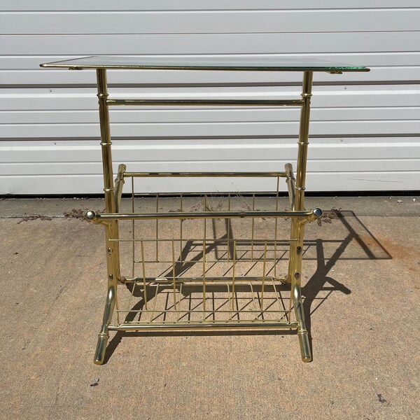 Bamboo Side Table Magazine Rack Etsy