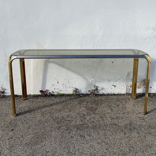 Vintage Gold Brass Finish Console Table Waterfall Design Bohemian Boho Chic Accent Stand  Palm Beach Chinoiserie Hollywood Regency Beach