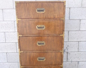 Vintage Campaign Lingerie Chest Tallboy Highboy Brass Regency Asian Bedroom French Mid Century Campaign Furniture CUSTOM PAINT AVAILABLE