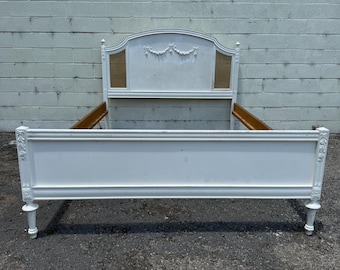 Antique Bed French Provincial Headboard Full Bed Cane Vintage Hollywood Regency Boudoir Wood Bedroom Furniture France CUSTOM PAINT Avail