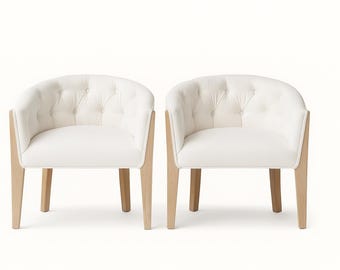 2 Chairs Vintage Barrel Set of Loungers Pair of Armchairs Accent Chair Seating Wood Hollywood Regency Deconstructed Tufted Living Room