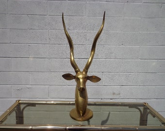 Brass Decor Antelope Gazelle Statue Mid Century Sculpture Hollywood Regency Figurine Bohemian Chic Boho Bronze Gold Antique Ibex Collectible