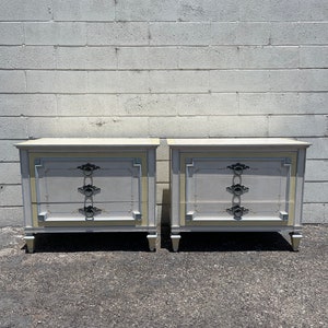 Pair of Louis XVI Nightstands John Widdicomb Set of Bedside Tables Set Wood Dresser Vintage Regency French Provincial CUSTOM PAINT Avail