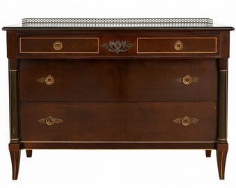 Vintage As-Is Federal-Style Dresser with Black Lacquer Top and Brass Gallery Trim CUSTOM Paint/Refinishing Available