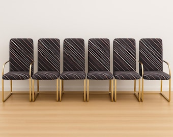 6 Postmodern Brass Cantilever Dining Chairs Milo Baughman DIA Design Institute of America Hollywood Regency Original Upholstery Vintage