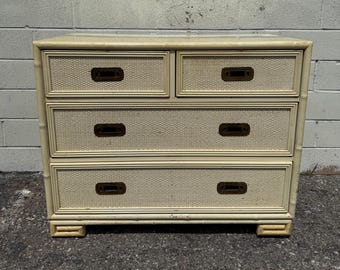 Vintage Faux Bamboo Dresser Drexel Captiva Bedside Table Bedroom Storage Bachelor Chest Drawers Regency Chinoiserie Boho CUSTOM PAINT Avail