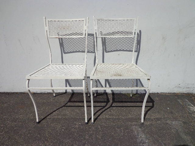 Patio Chairs Pair Russell Woodard Metal Mesh Wrought Iron Mid