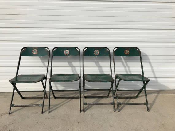 Folding Chairs Set Metal Vintage Antique Dfw Waiting Room Etsy