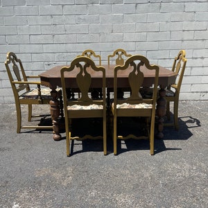 7pc Antique Dining Table Chairs Set Jacobean Chair Vintage Wood Kitchen Seating Furniture Armchair Arts Crafts Country  CUSTOM PAINT AVAIL