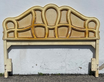 Vintage Headboard Full Queen Bed Cane Hollywood Regency Country French Provincial Shabby Chic Boho Vintage Rococo Bedroom CUSTOM PAINT AVAIL