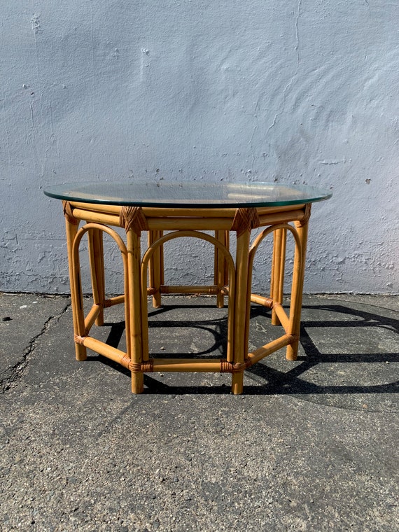 Boho Rattan Coffee Side Table Bohemian Chic Style Accent Stand