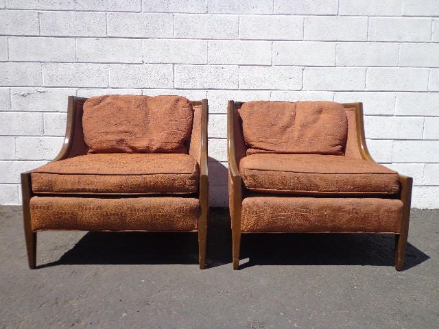 Pair of Chairs Vintage Lounge Armchair Wood Set Seating Slipper