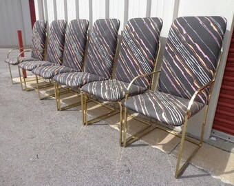 6 Chairs Milo Baughman DIA Brass Metal Mid Century Modern MCM Hollywood Regency MCM Coggin Dining Retro Color Regency Vintage Chair Seating