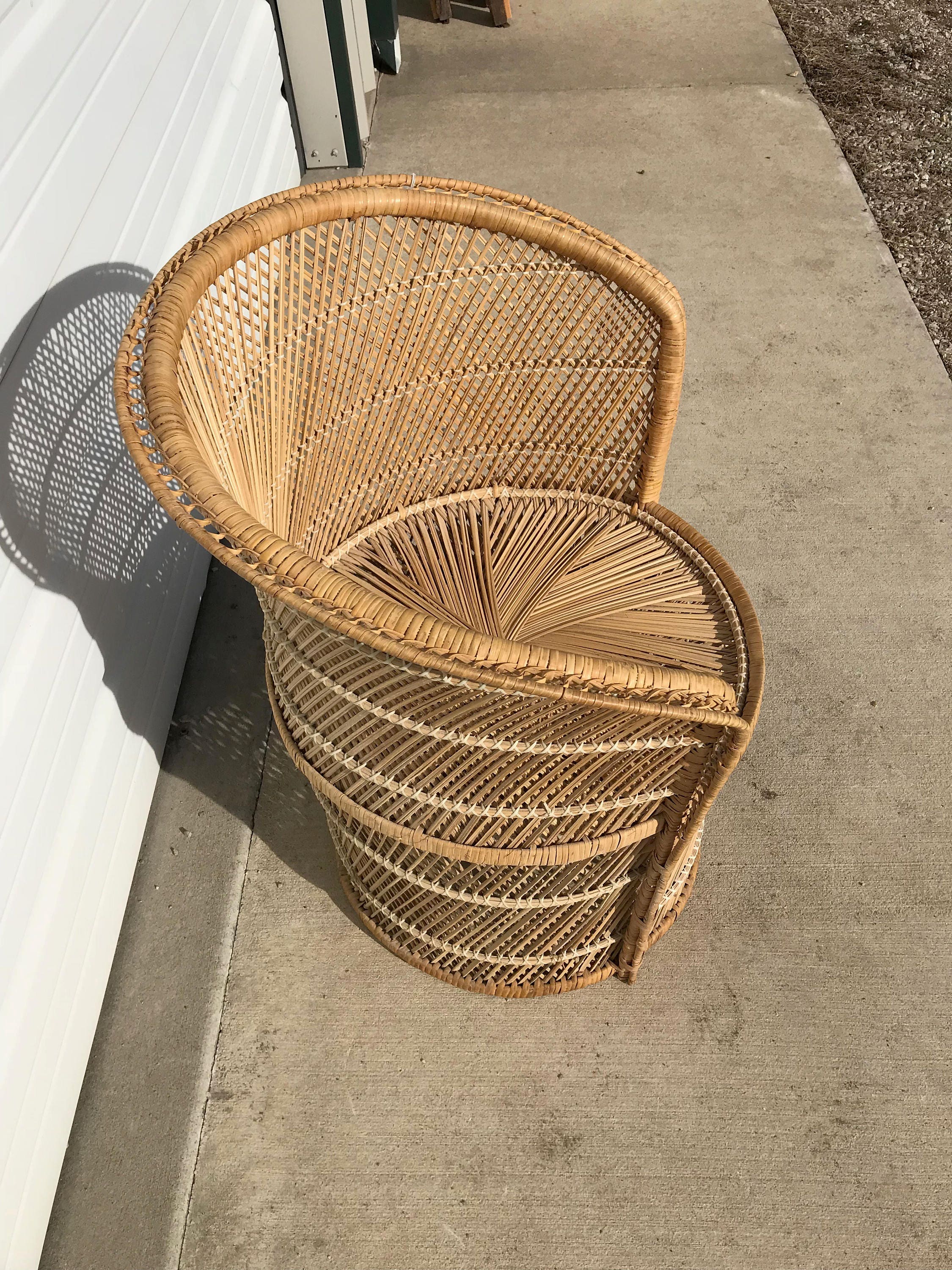 Vintage Rattan Chair Boho Chic Peacock Chair Fan Regency Armchair
