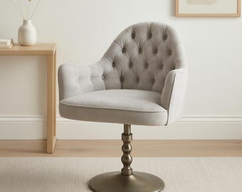 Regency Swivel Accent Dining Chair Tufted Upholstery Decorative Metal Base Neutral Fabric - 4 Available